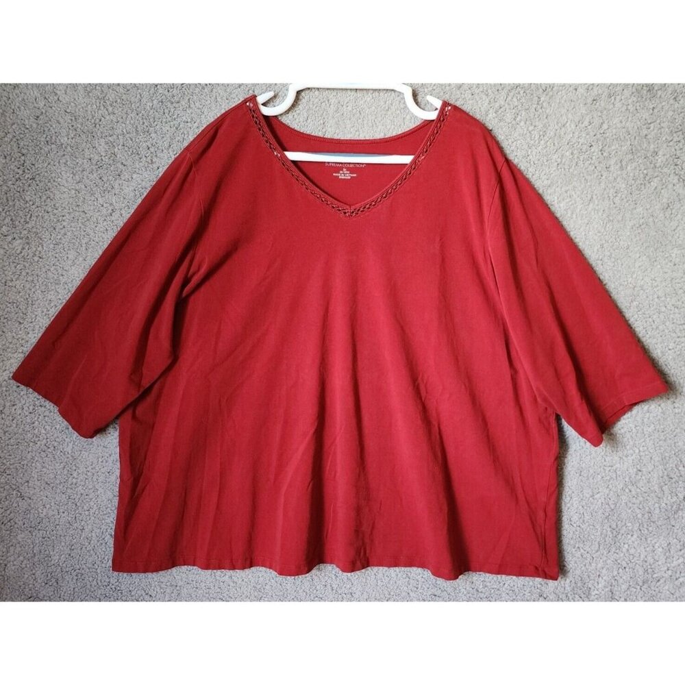 Catherines Womens Suprema Collection Short Sleeve Open Knit V Neck T Shirt Sz 3X